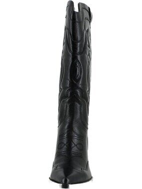 Sam Edelman Women's James Black Leather Wide Calf Slip On Cowboy Boot Cuban Heel